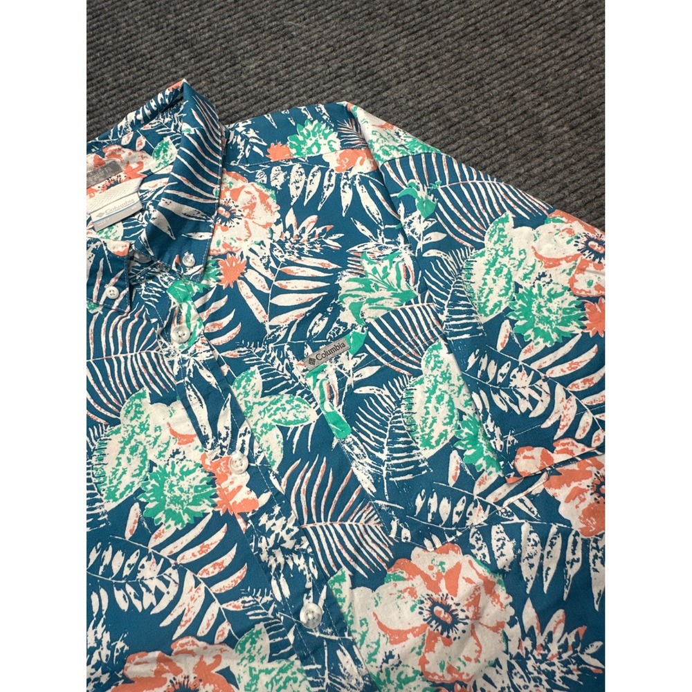 Columbia Button Down Shirt Mens XL Blue Floral Short Sleeve‎ Regular Fit AM0094